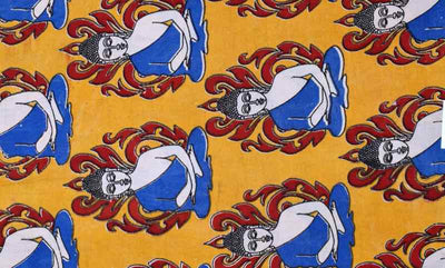 Yellow Screen Print Kalamkari Inspired Fabric - SSEthnics – alternate view