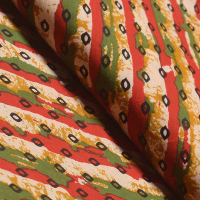 Cream Sanganeri Inspired Screen Printed Fabric