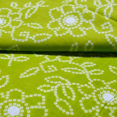 Green Sanganeri Inspired Screen Print Fabric - SSEthnics