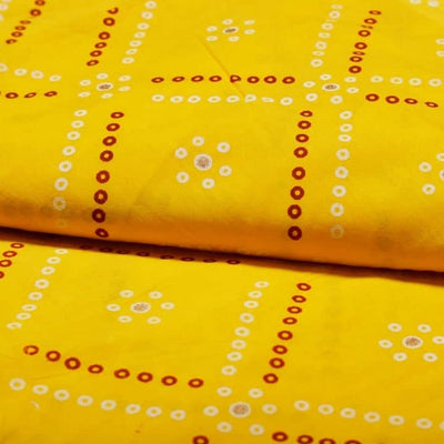 Yellow Sanganeri Inspired Screen Print Fabric - SSEthnics