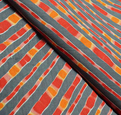 Grey Sanganeri Inspired Screen Print Fabric - SSEthnics