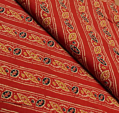 Red Sanganeri Inspired Screen Print Fabric - SSEthnics