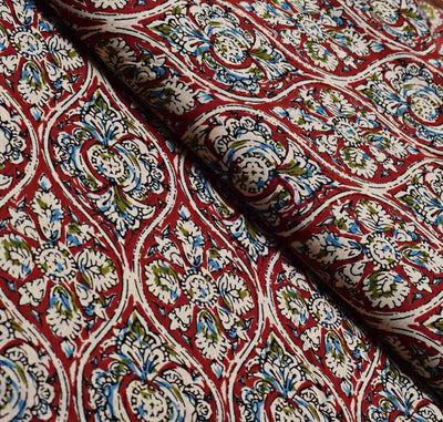 Maroon Sanganeri Inspired Screen Print Fabric - SSEthnics