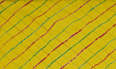 Yellow Leheriya and Sanganeri Screen Print Fabric-SSethnics – alternate view