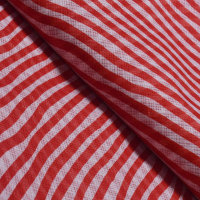 Red Leheriya & Sanganeri Screen Print Kota Fabric- SSethnics