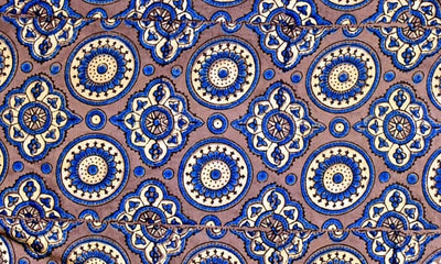 Grey Ajrakh Triple Block Rayon Fabric - SSEthnics – alternate view