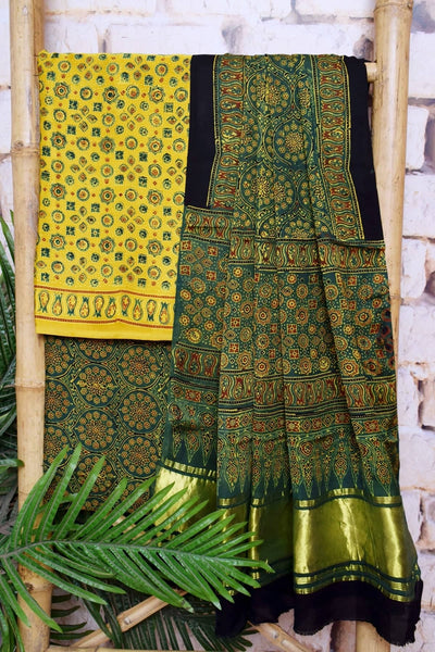 Yellow Ajrakh Modal Silk Suit – alternate view