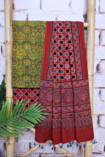 Ajrakh Triple Block Cotton Suit - SSEthnics – alternate view