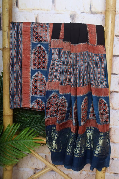 Indigo Special Ajrakh Modal Silk Two Piece Set with Nakshi Pallu Dupatta – alternate view