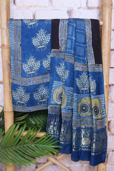 Indigo Special Ajrakh Modal Silk Two Piece Set with Nakshi Pallu Dupatta – alternate view