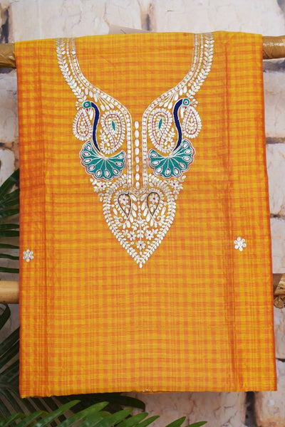 Yellow Cotton Silk Pittan Embroidered Kurti Fabric - SSEthnics – alternate view