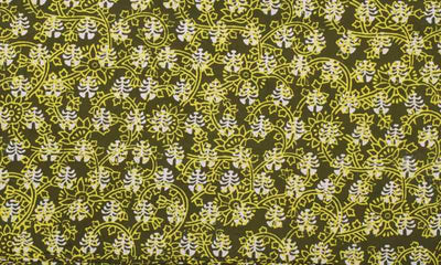 Olive Green Gaamthi Block Print Cotton Fabric - SSEthnics – alternate view