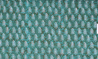 Green Gaamthi Block Print Cotton Fabric - SSEthnics – alternate view