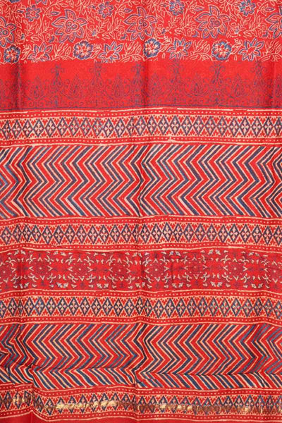 Red Bagru Block Print Chanderi Silk Saree - SSEthnics