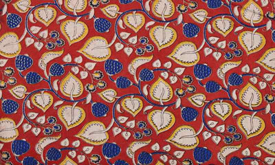 Red Kalamkari Inspired Screen Print Fabric - SSEthnics – alternate view
