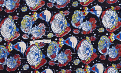 Black Kalamkari Inspired Screen Print Fabric - SSEthnics – alternate view