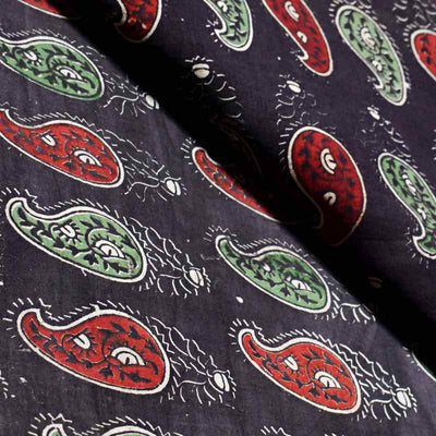 Black Kalamkari Inspired Screen Print Fabric - SSEthnics