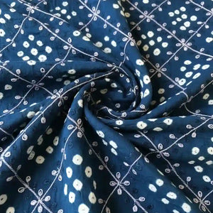 Blue Bandhani Cotton Designer Suit With Embroidery