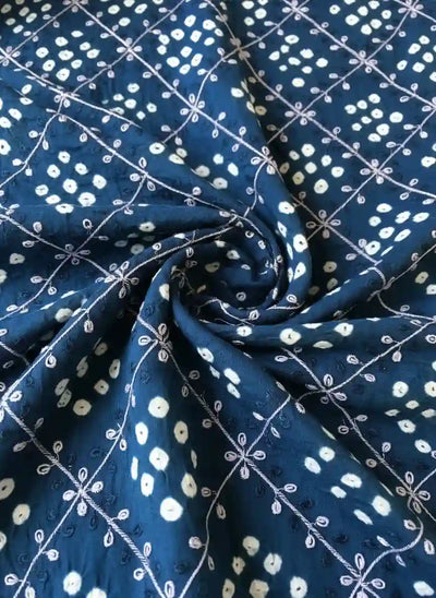 Blue Bandhani Cotton Designer Suit With Embroidery