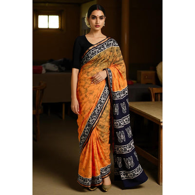 Mustard Yellow Batik Maheshwari Silk Saree