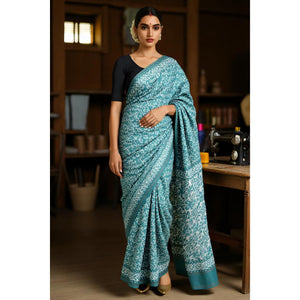 Sea Green Chanderi Silk Batik Saree