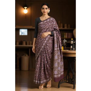 Maroon Chanderi Silk Batik Saree