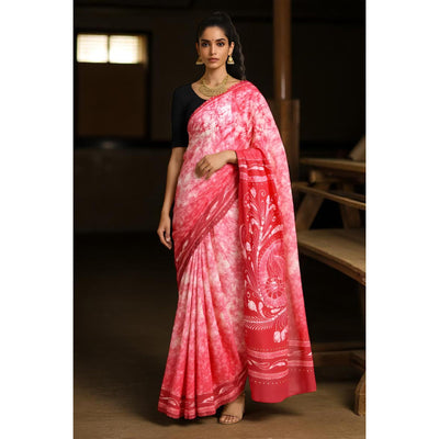 Pink Kalam Batik Cotton Saree