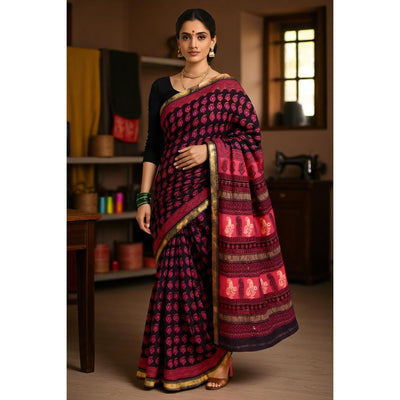 Pink Bagh Handloom Maheshwari Silk Saree with Zari Booti