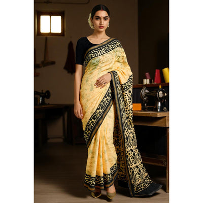 Beige Batik Maheshwari Silk Saree