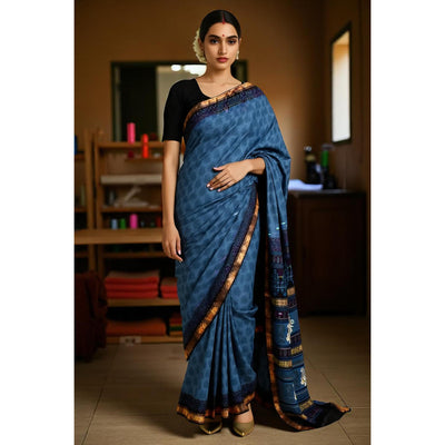 Blue Bagh Handloom Maheshwari Silk Saree with Zari Booti