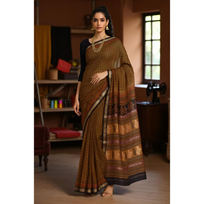 Mustard Handloom Bagh Maheshwari Silk Saree