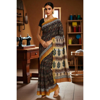 Olive Jaipuri Block Print Sico Saree