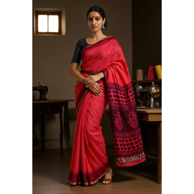 Maroon Handloom Maheshwari Silk Batik Saree