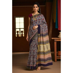 Cream Jaipuri Block Print Sico Saree