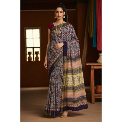 Cream Jaipuri Block Print Sico Saree
