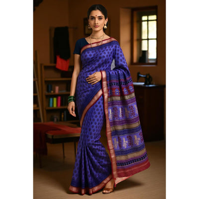 Purple Handloom Bagh Maheshwari Silk Saree with Zari Bootis