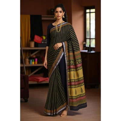 Green Handloom Bagh Maheshwari Silk Saree with Zari Bootis