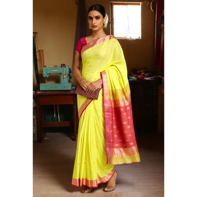 Green Handloom Maheshwari Silk Saree with Booti