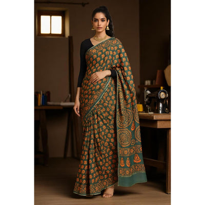 Green Wax Batik Chanderi SIlk Saree