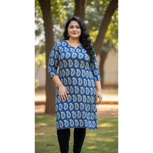 Blue Ajrakh Straight Cut Kurti