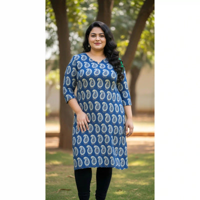 Blue Ajrakh Straight Cut Kurti