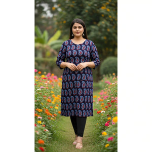 Black Ajrakh Straight Cut Kurti
