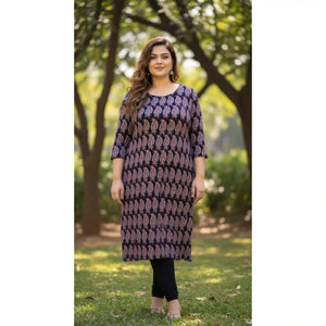 Black Ajrakh Straight Cut Kurti