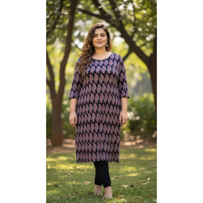 Black Ajrakh Straight Cut Kurti
