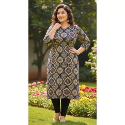 Chikoo Ajrakh Straight Cut Kurti