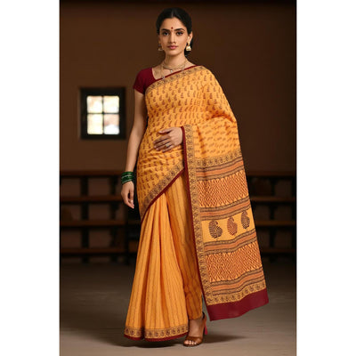 Orange Bagh Designer Mul Cotton Saree