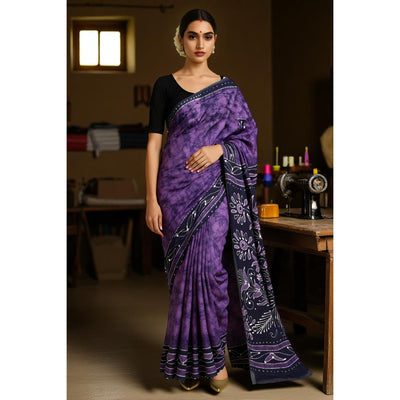 Purple Kalam Batik Cotton Saree