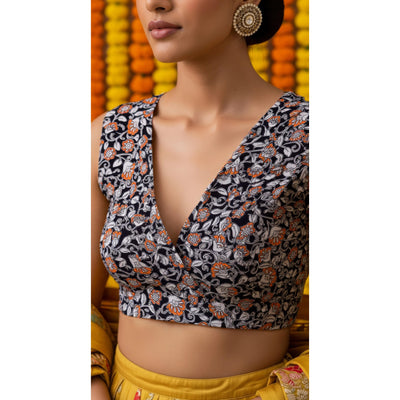 Black Kalamkari Inspired Screen Print Blouse