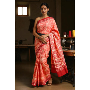 Red Kalam Batik Cotton Saree