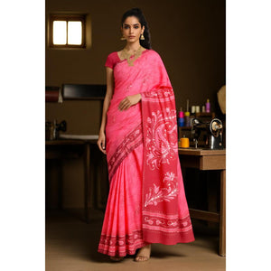 Pink Kalam Batik Cotton Saree